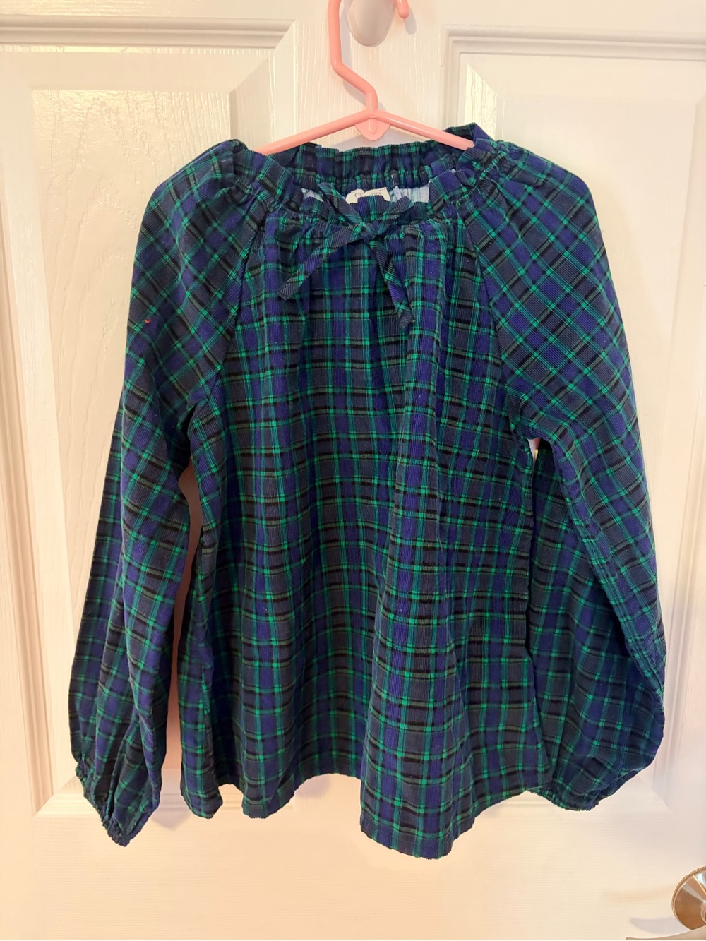 Crewcuts J.Crew Girls Navy Green Plaid Tie Neck Blouse - M NWT